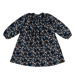 A front view of the Kipp chocolate brown floral dress for girls.