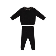 A front view of the Klai Ford rib knit set in navy.