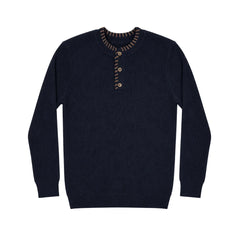 A front view of the Klai navy ford rib sweater.