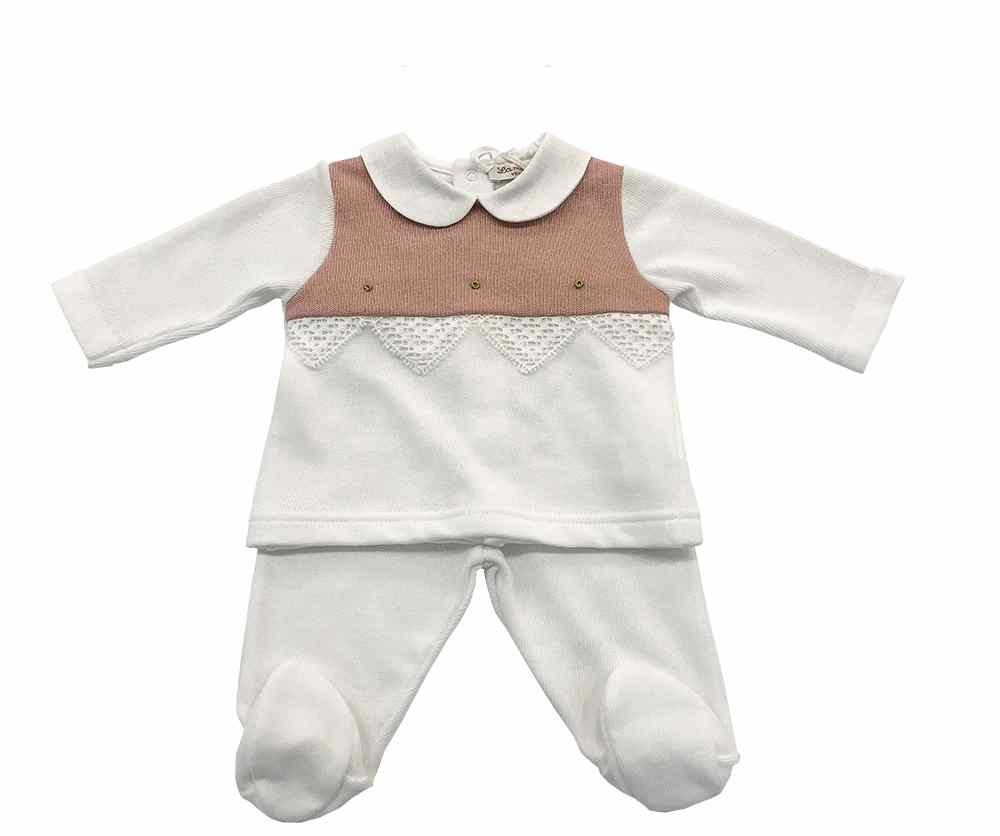 LA MASCOT INFANT 2 PIECE KNIT SET WITH LACE EDGE - MADE IN ITALY
