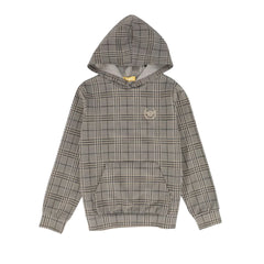 A front view of the Le Bourdon plaid print sweatshirt for children.