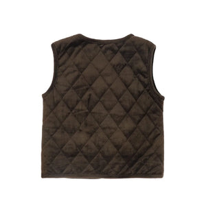 The clean back view of the Le Bourdon heritage outerwear vest.