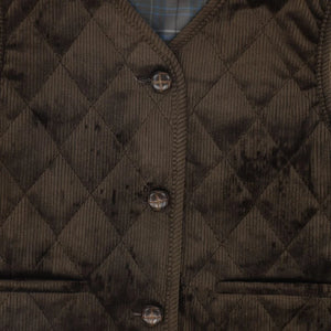 A high-resolution close-up of the soft corduroy ribbing and diamond quilt texture.