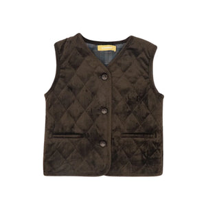 A front view of the Le Bourdon quilted corduroy vest for children.