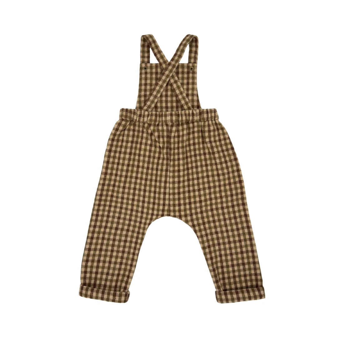 The clean back view of the comfortable toddler gingham romper.