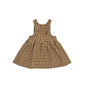 The clean back view of the comfortable toddler gingham dress.