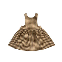 A front view of the Lillies Dream oak gingham children's pinafore dress.