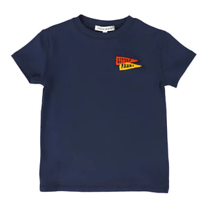 A breathtaking Little Parni Navy LP Boys Crew, showcasing its authoritative architectural fit and refined signature LP motif.
