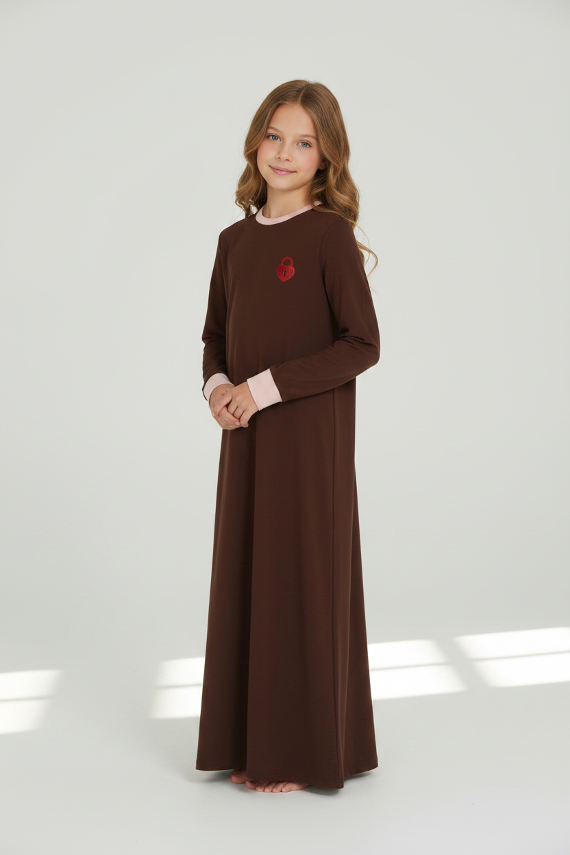 Little Parni – Brown & Pink Chestnut Locket Nightgown | Brown & Pink