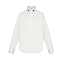 A front view of the Little Parni teen's elegant embroidered shirt in white and grey.