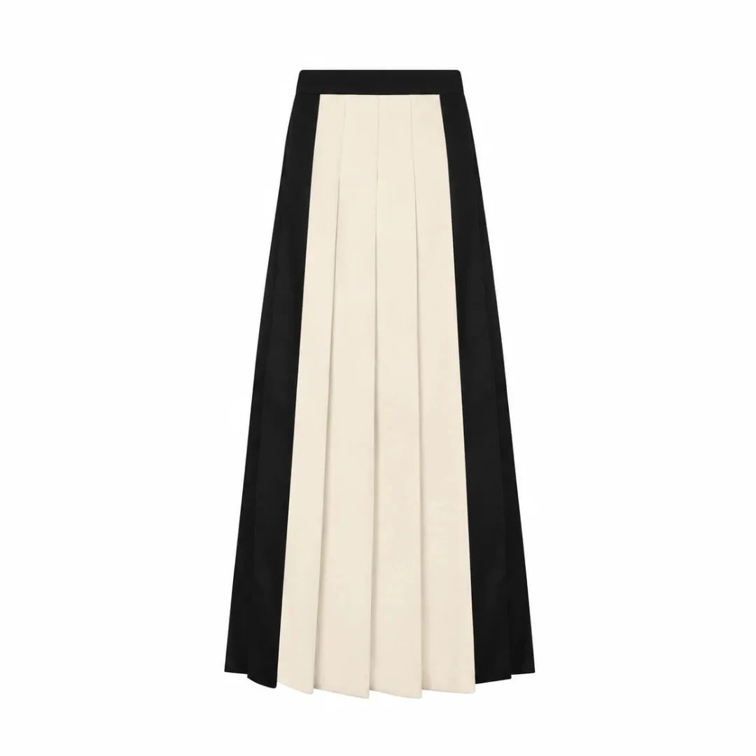 A front view of the Little Parni teen grey two-tone pleated maxi skirt.