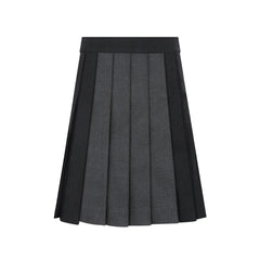 A front view of the Little Parni grey two-tone pleated skirt.