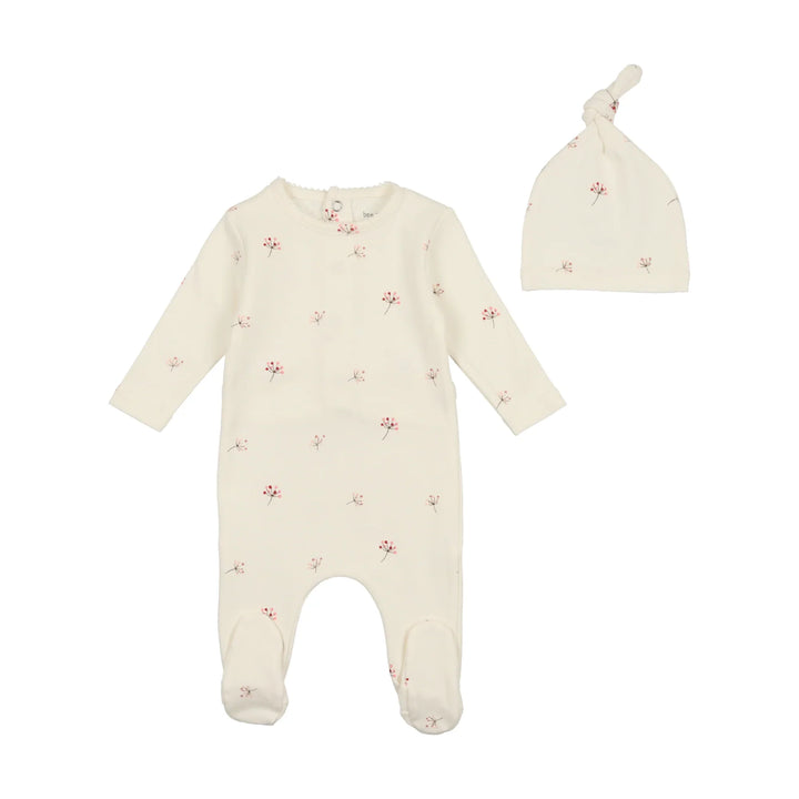Bee & Dee Ivory with Pink Little Buds Footie + Hat