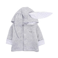 A front view of the grey Livly Bunny Cardigan with button details.