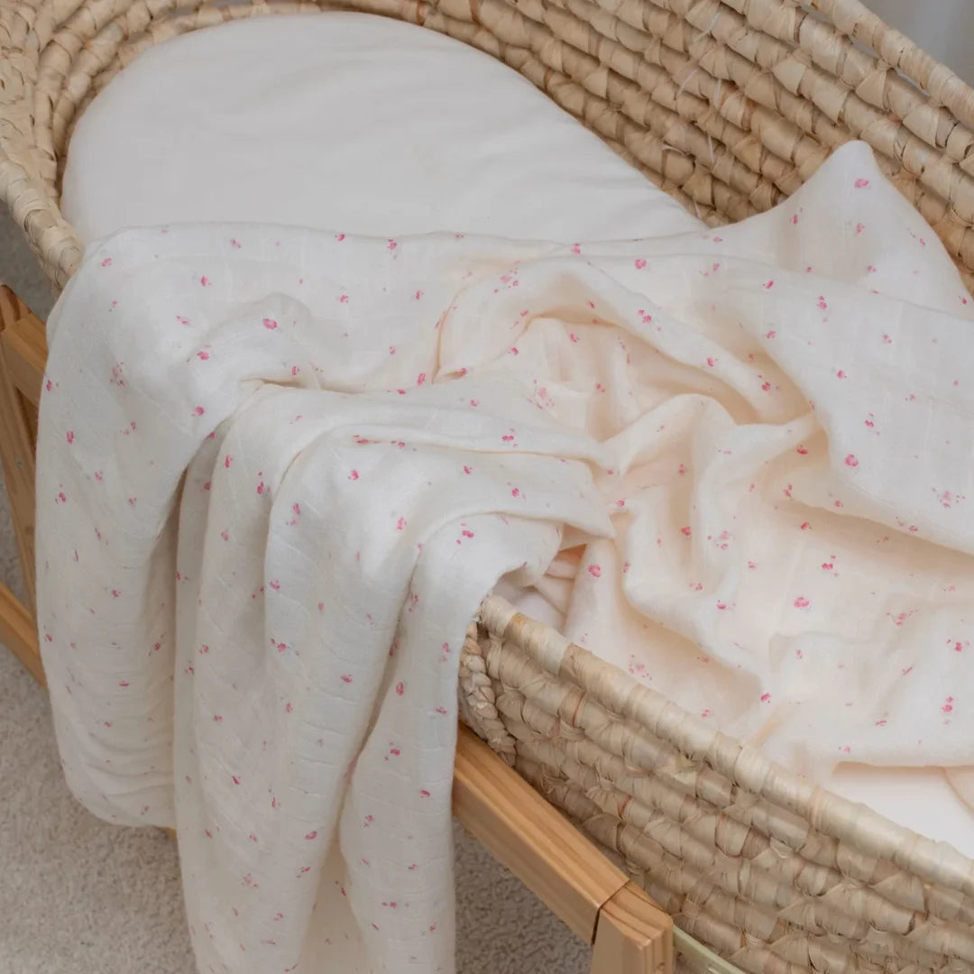 A high-resolution close-up of the fine Pima cotton texture and Rose Garden print.