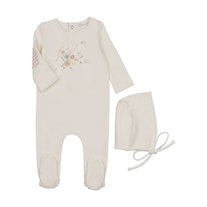 Baby Pink Gingham Floral Footie Set by Peluche – Soft Cotton Sleepwear