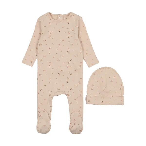 Mema Knits Floral  Pink Footie+ Beanie