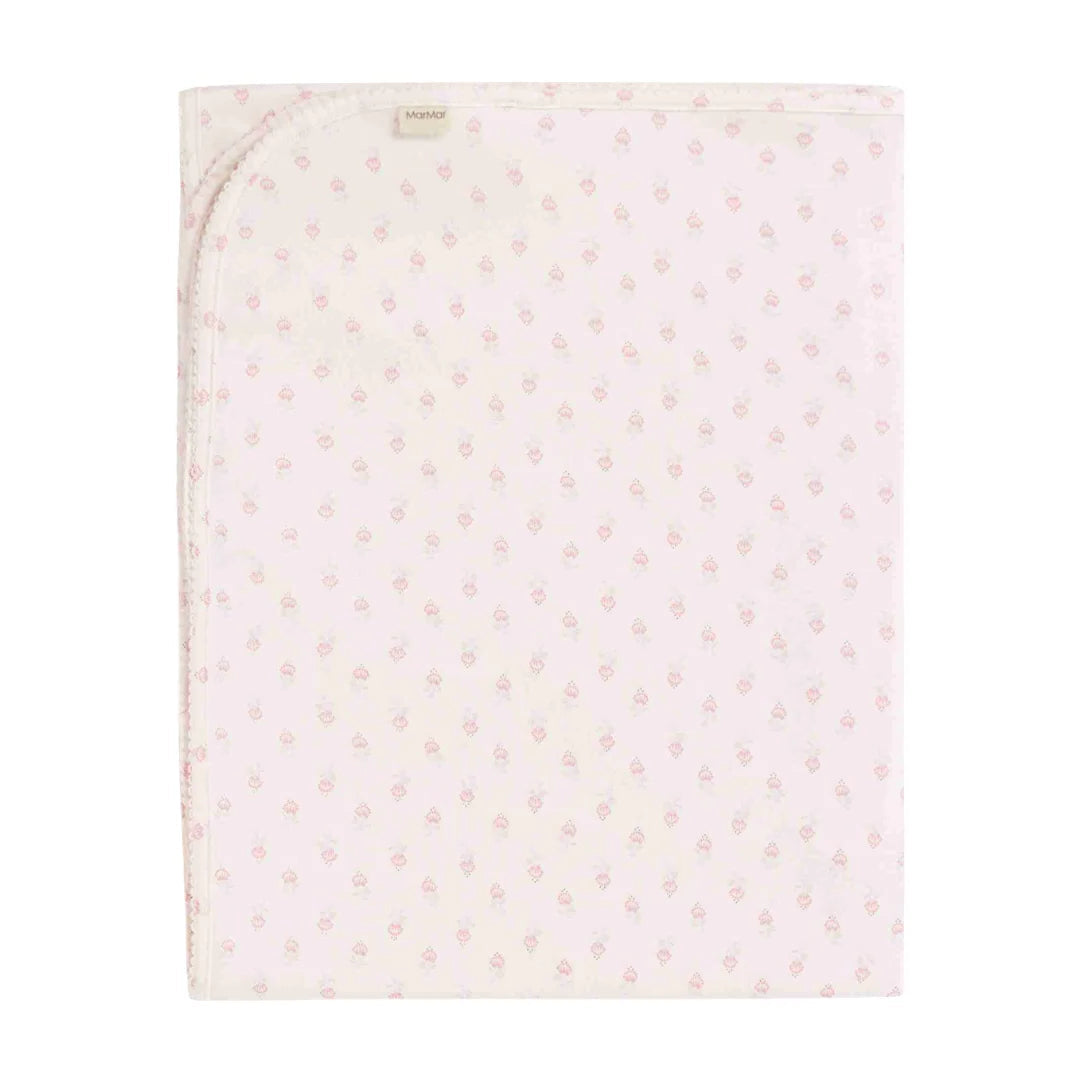 A front view of the MarMar Copenhagen mini bloom floral knit baby blanket.