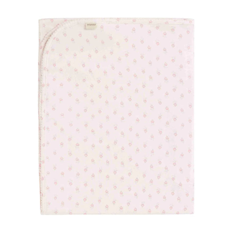 A front view of the MarMar Copenhagen mini bloom floral knit baby blanket.