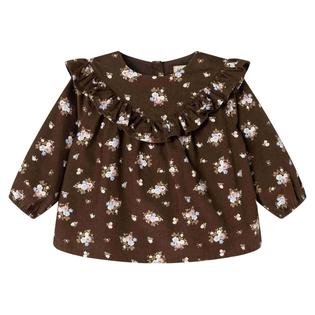 A front view of the MarMar Copenhagen autumn bouquet floral tulette blouse.