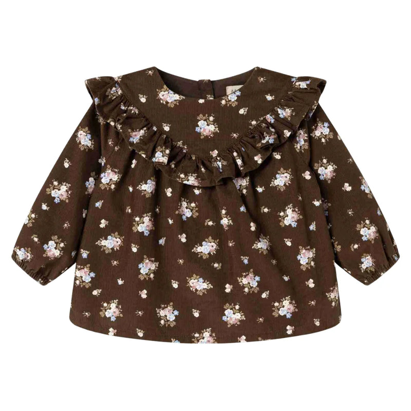 A front view of the MarMar Copenhagen autumn bouquet floral tulette blouse.