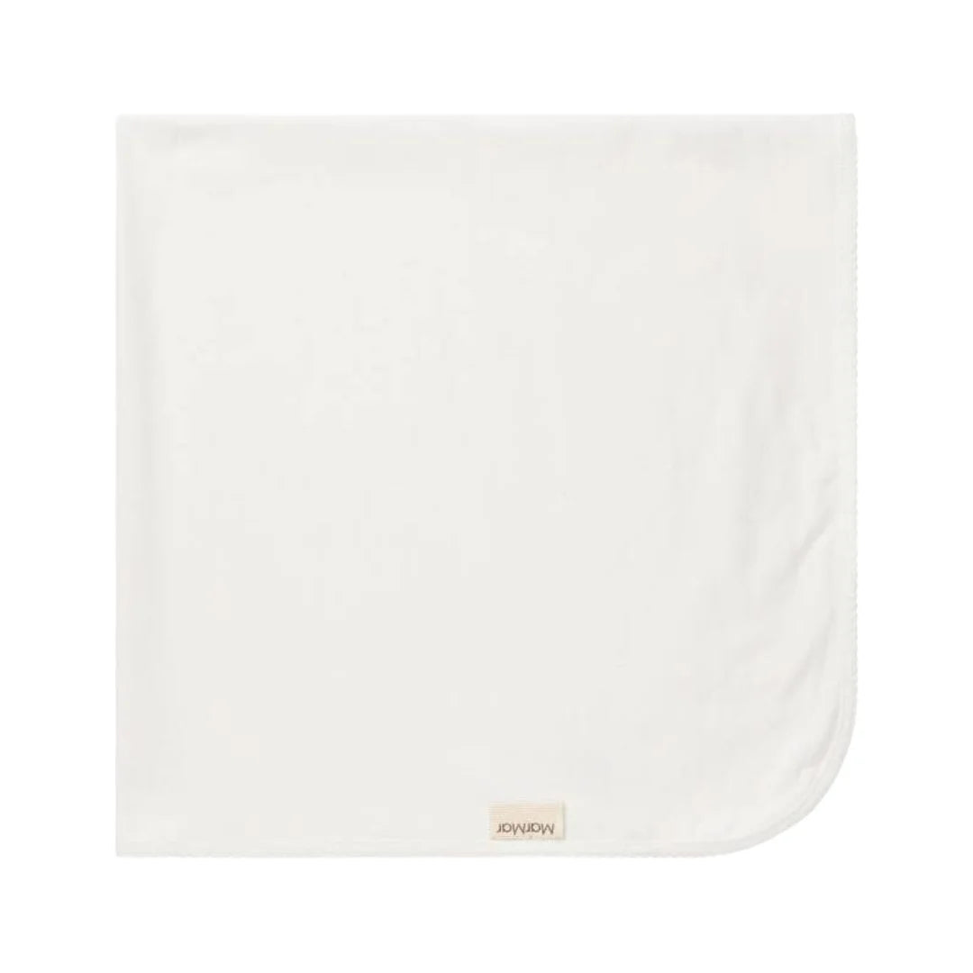 front view of the MarMar Copenhagen Gentle White Alida knit baby blanket.