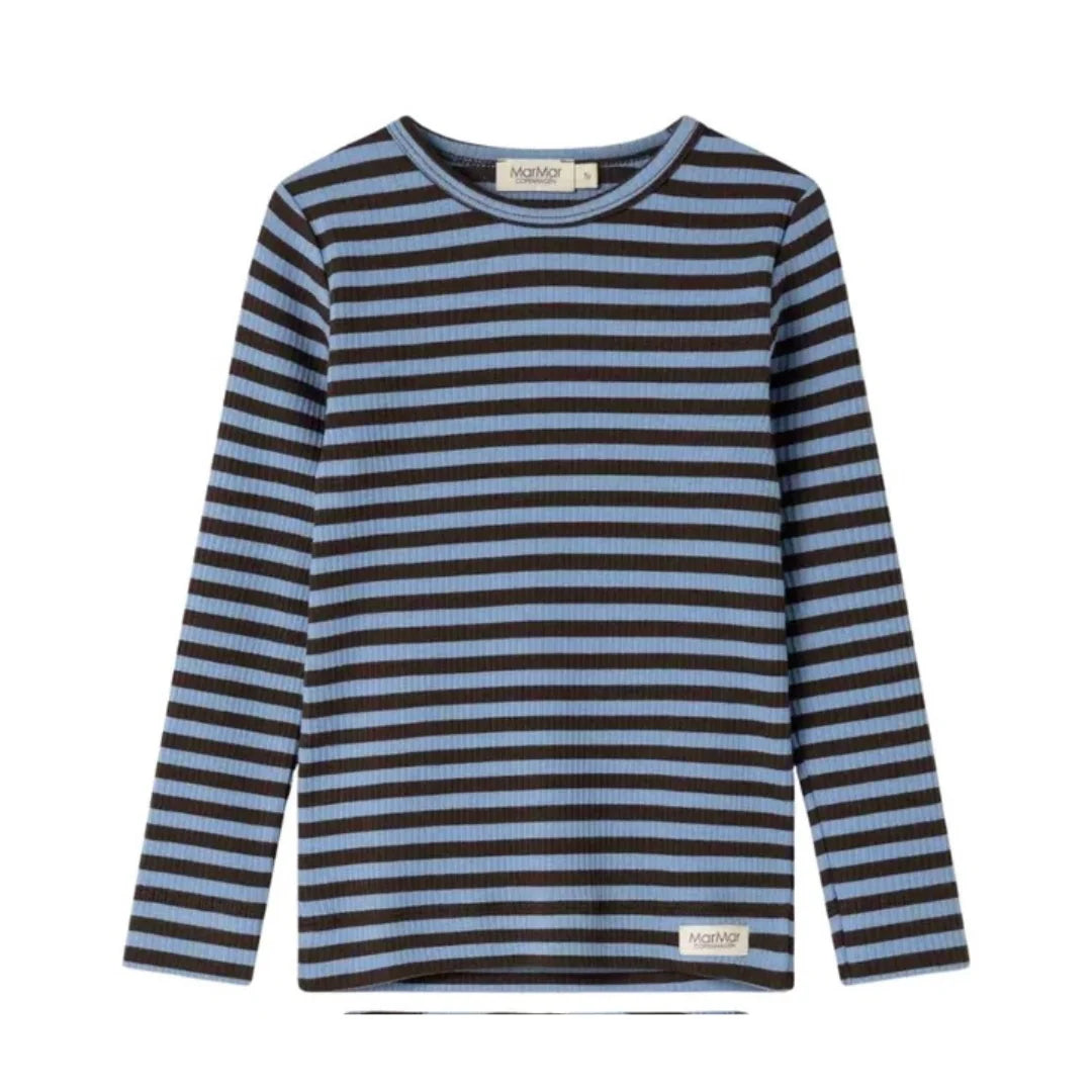 front view of the MarMar Copenhagen Blue Heaven stripe baby and toddler plain tee.