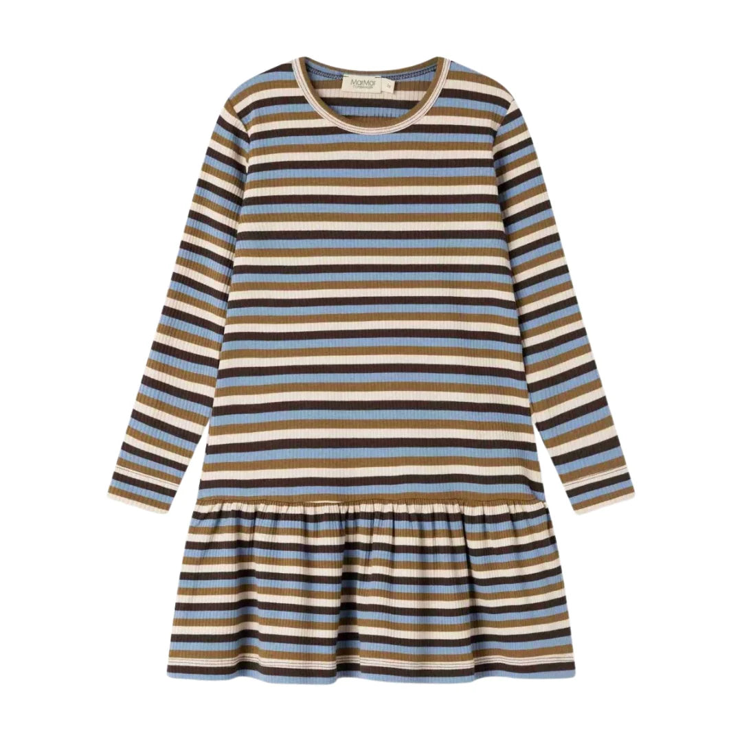 front view of the MarMar Copenhagen signature stripes baby and toddler Diro dress.