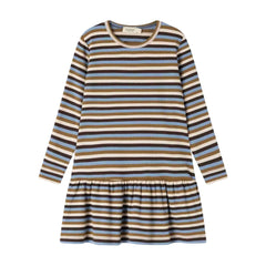 front view of the MarMar Copenhagen signature stripes baby and toddler Diro dress.