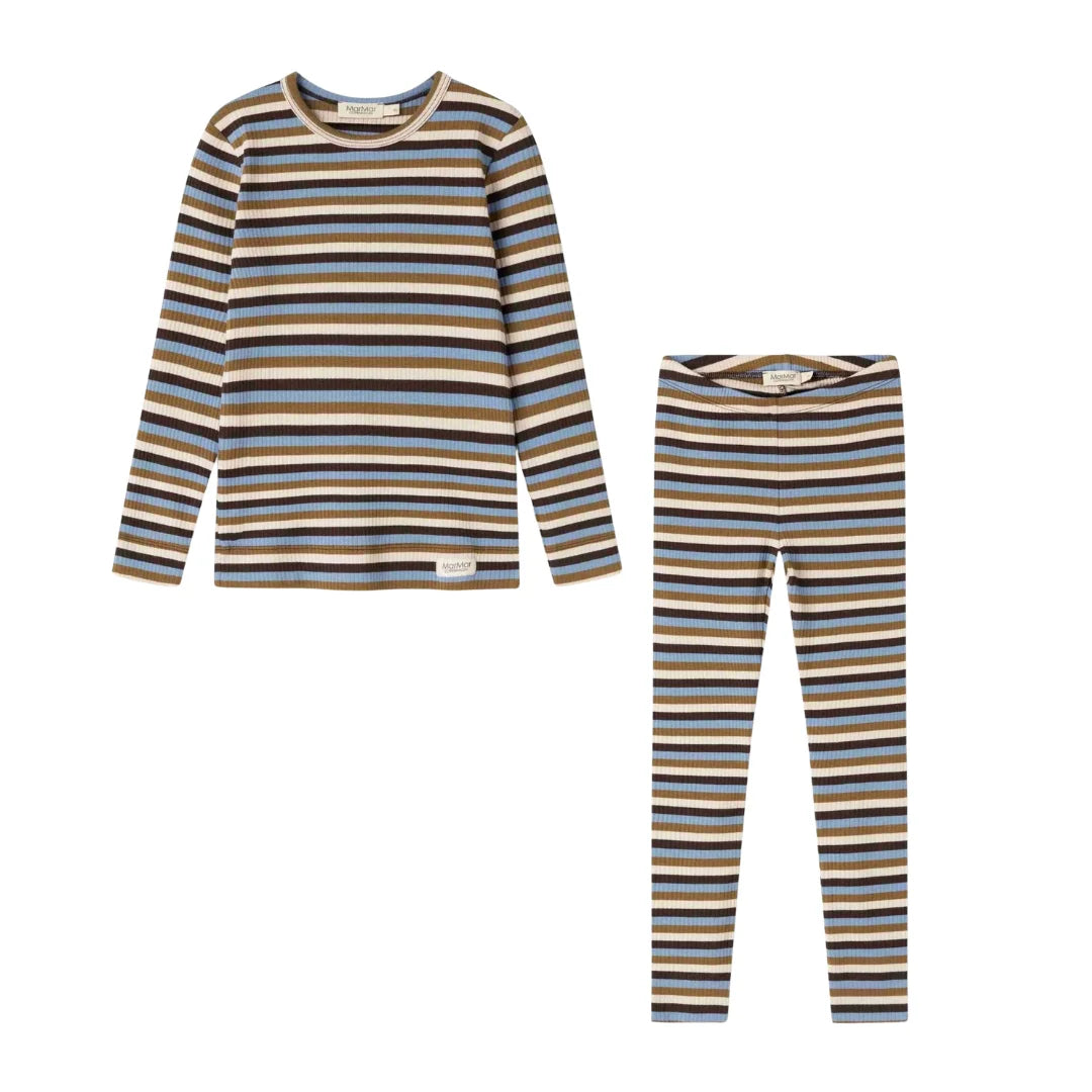 front view of the MarMar Copenhagen signature stripes baby legging set.