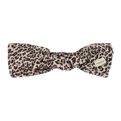 A front view of the MarMar Copenhagen dark brown leo animal print kids headband.