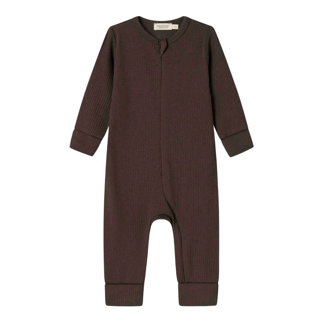 A front view of the MarMar Copenhagen rose ranaculus floral baby rompy romper.