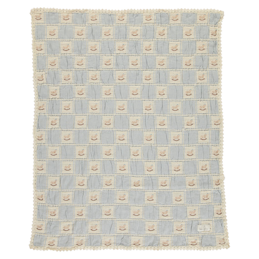 Bebe Organic Blue Rocking Horse Patchwork Blanket