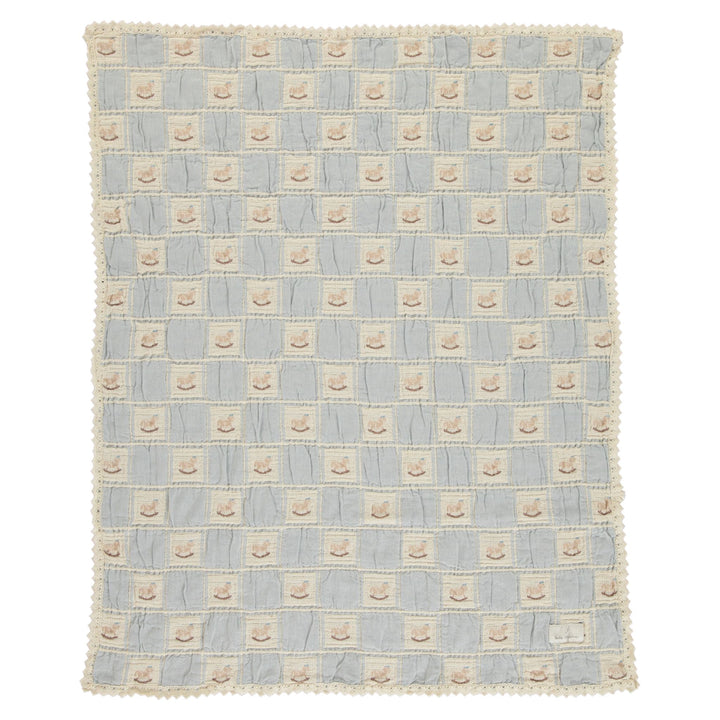 Bebe Organic Blue Rocking Horse Patchwork Blanket