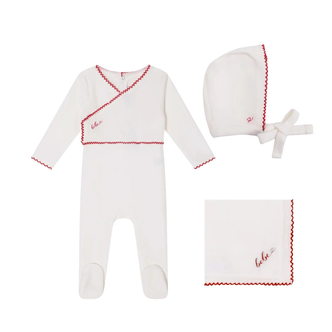 A front view of the Mini Label girls classic velour set in white.