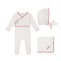 A front view of the Mini Label girls classic velour set in white.