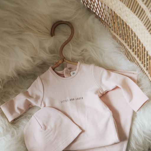 Mema Knits Old Rose/Mink Little and Loved Footie + Beanie