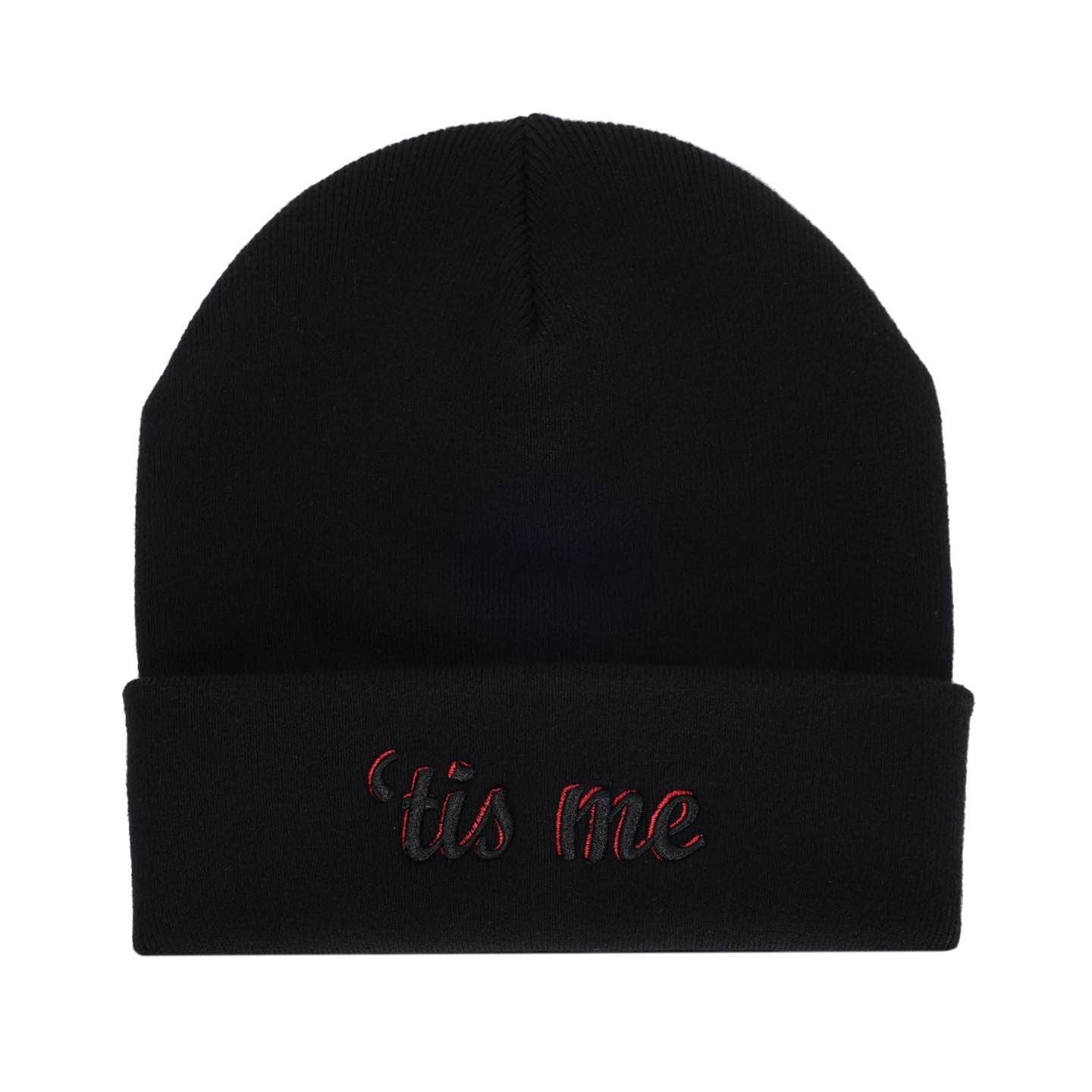 Tis Me Black 3D Embroidered Logo Beanie
