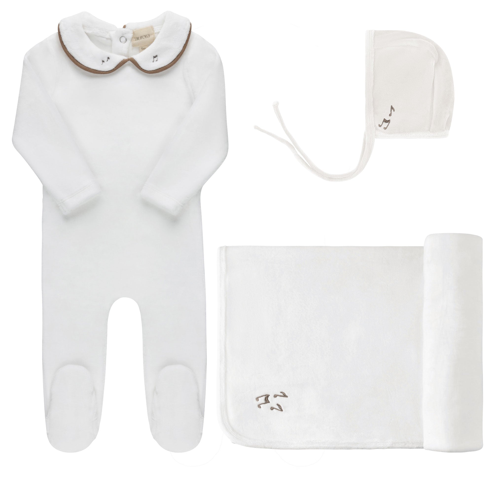 Aurora Ivory/Brown Embroidered Velour Collar Take Me Home Set