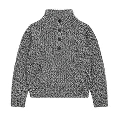 front view of the N21 black half-buttoned funnel neck speckled sweater.