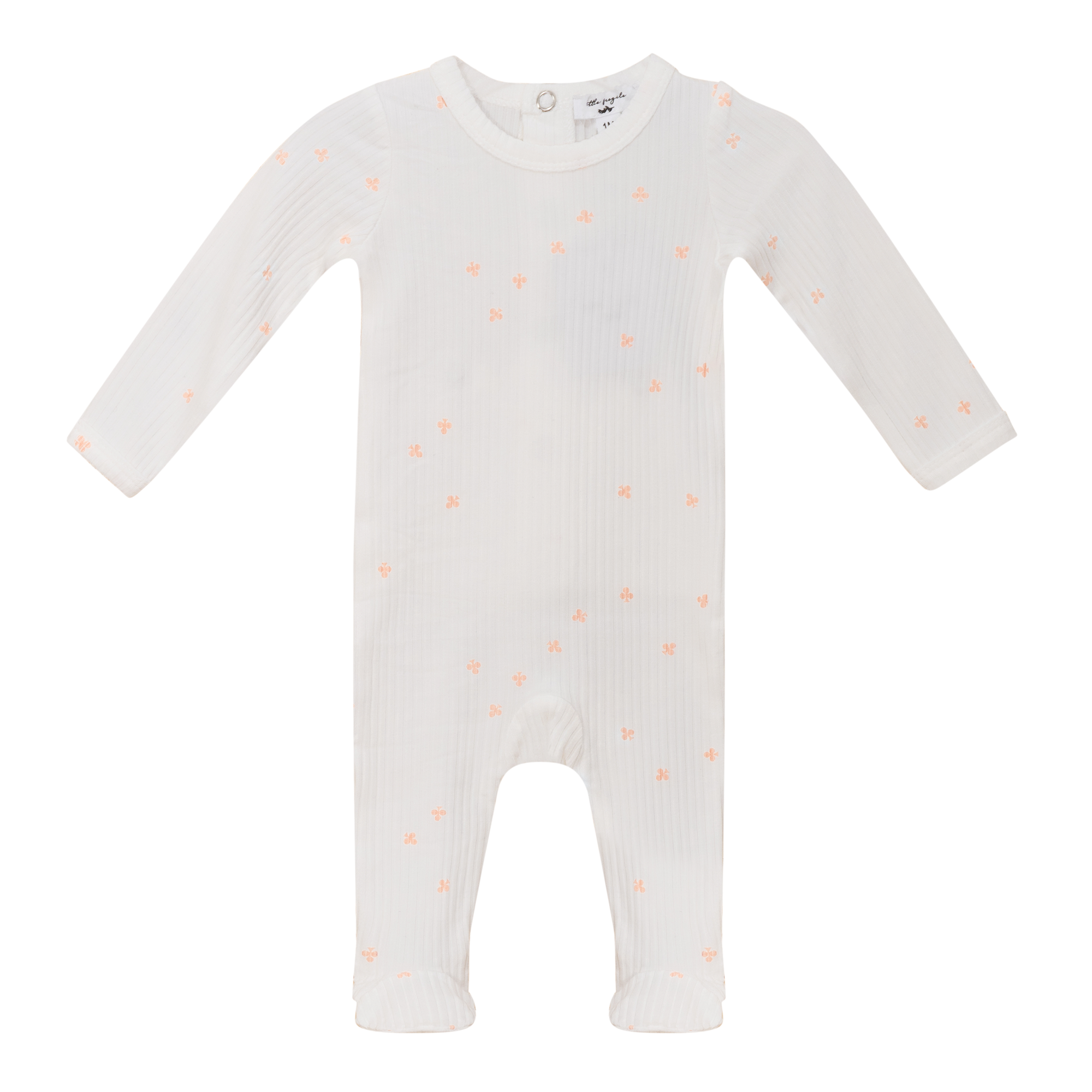 Little Fragile White Rose Bud Clover Print Footie