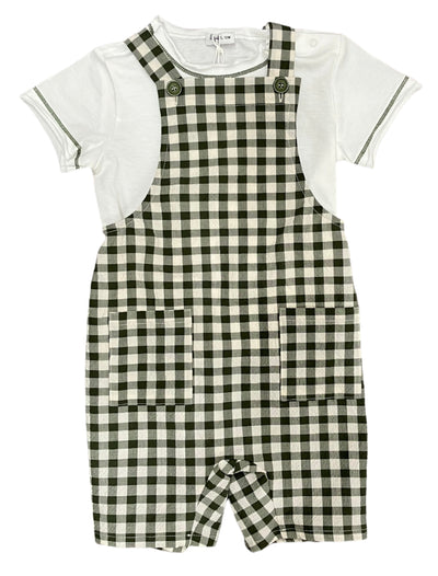 Toddler Boys Green Overall Checkerboard Design by Il Gufo