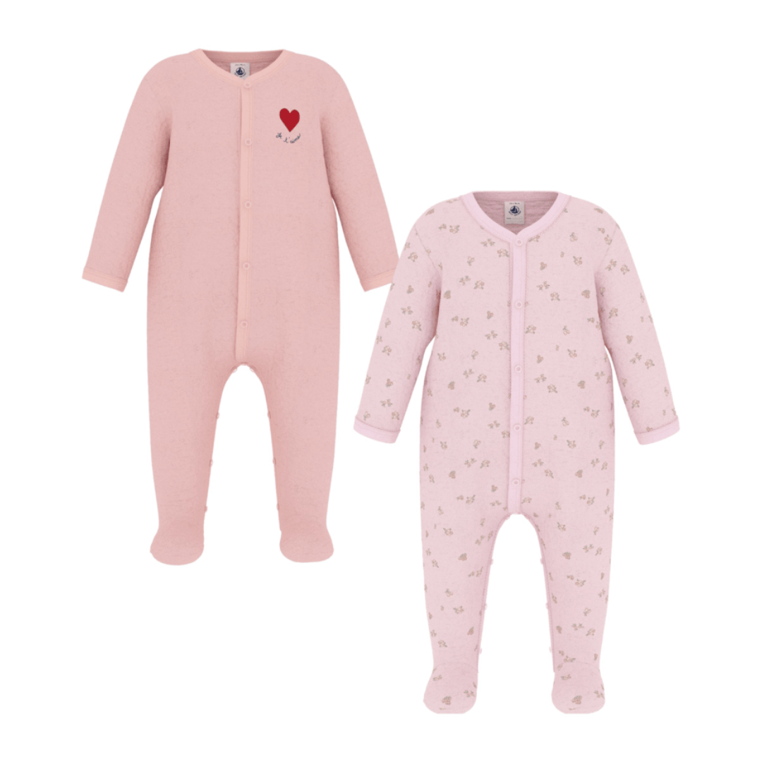 A breathtaking Petit Bateau 2-pack featuring one iconic striped footie and one delicately printed footie, designed for cozy everyday wear.