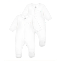 A breathtaking Petit Bateau 2-pack of baby footies featuring immaculate white velour and a cozy footed silhouette.