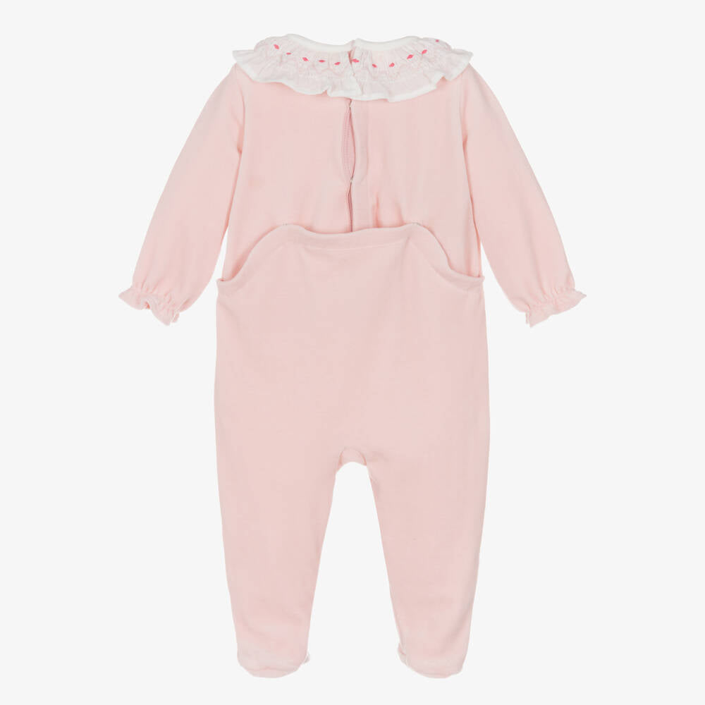 The clean back view of the soft velour baby sleeper from Petit Bateau.