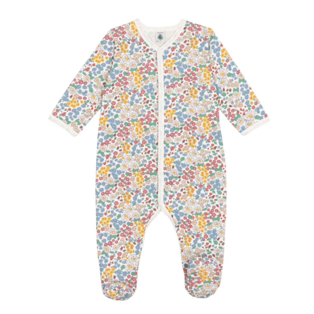A breathtaking Petit Bateau Front Snap Footie featuring an immaculate multi-color floral print, seamless snap closures, and a cozy footed silhouette.