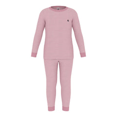 Pink striped pajama set on a white background