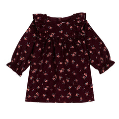 A breathtaking Petit Bateau baby dress featuring a rich burgundy multi floral print and a cozy long sleeve corduroy silhouette.