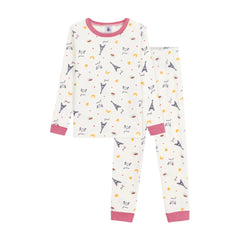 A front view of the Petit Bateau printed fitted-leg cotton pyjama set.