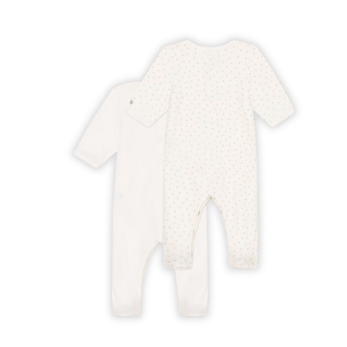 White baby onesie with a subtle pattern on a white background